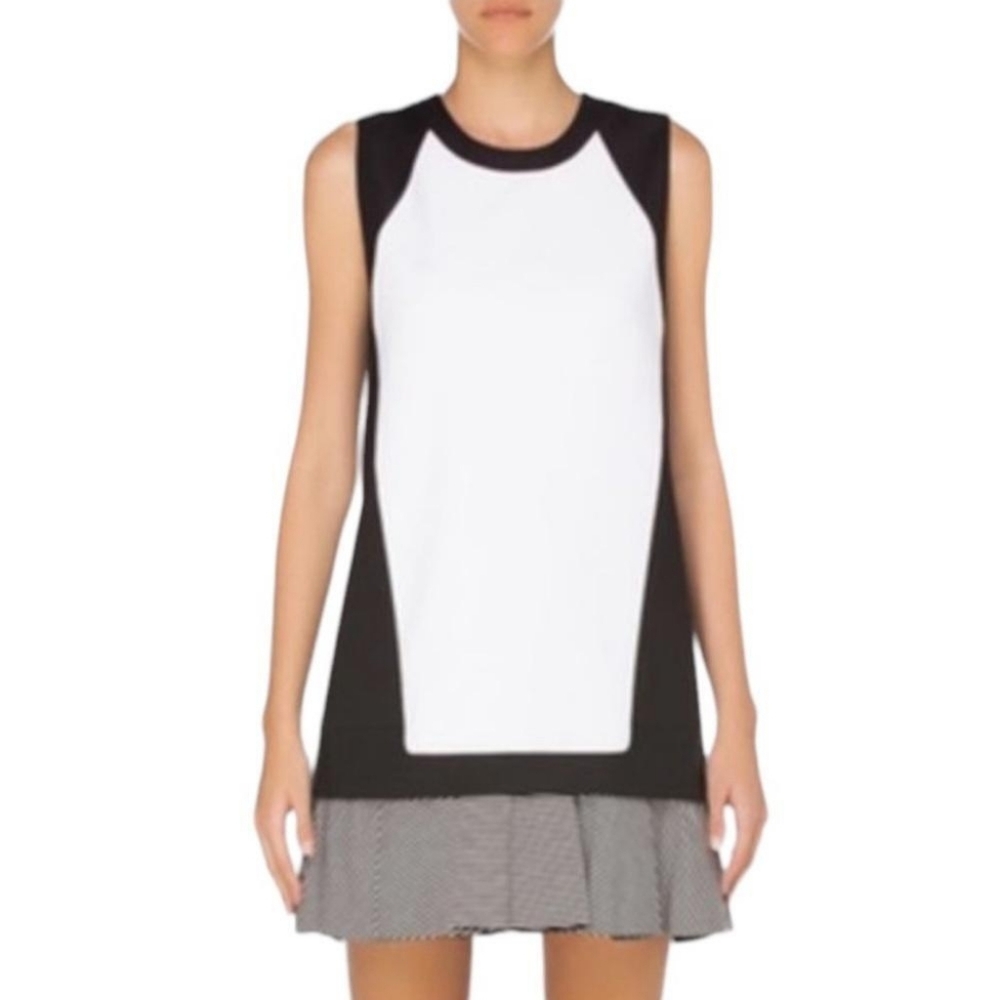 Robert Rodriguez Black/White Colorblock Dress Pleated Skirt Hem Back Zip Sz 4